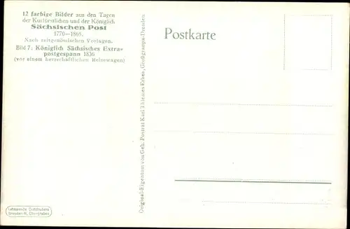 Künstler Ak Müller, Gustav, Königlich Sächsisches Extrapostgespann 1836