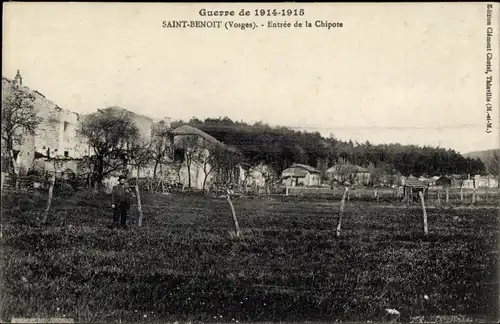 Ak Saint Benoît la Chipotte Vosges, Teilansicht, zerstörte Häuser, Krieg 1914-1915