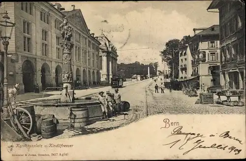 Ak Bern Stadt Schweiz, Hornhausplatz, Kindlifresser, Brunnen