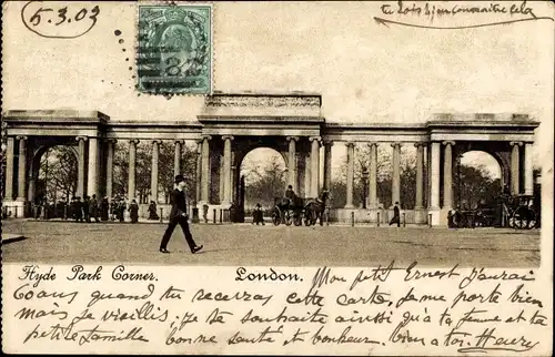 Ak London City England, Hyde Park Corner