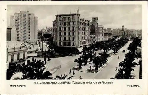 Ak Casablanca Marokko, Le Boulevard du 4e Zouaves et la rue de Foucault