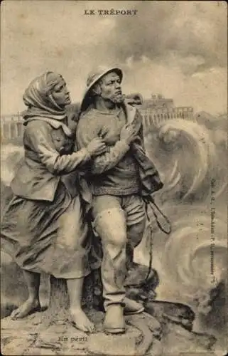 Künstler Ak Le Tréport Seine Maritime, en péril