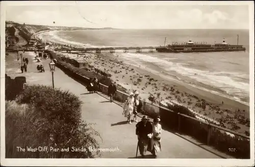 Ak Bournemouth Dorset England, The West Cliff, Pier and Sands