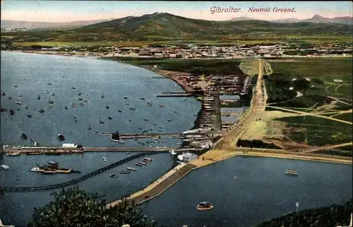 Ak Gibraltar, Neutral Ground, Fliegeraufnahme