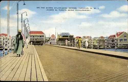 Ak Curaçao Niederländische Antillen, Queen Wilhelmina Bridge