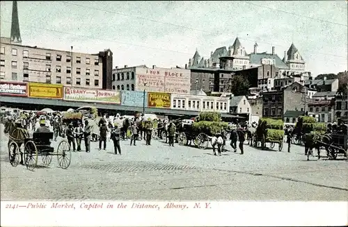 Ak Albany New York USA, Public Market, Capitol in the Distance