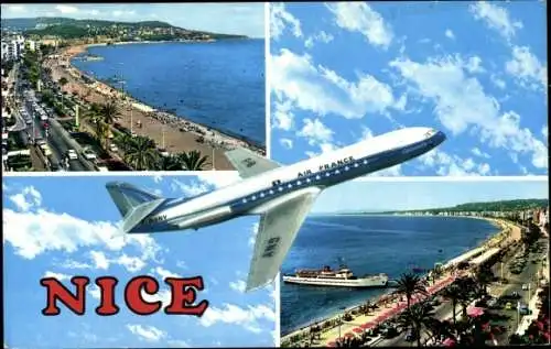 Ak Nice Nizza Alpes Maritimes, Französisches Passagierflugzeug, Air France, Stadtansicht