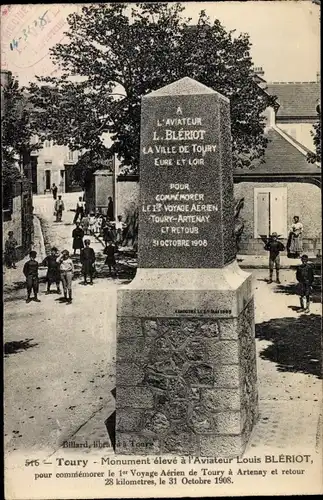 Ak Toury Eure et Loir, Monument eleve a l'Aviateur Louis Bleriot, Denkmal
