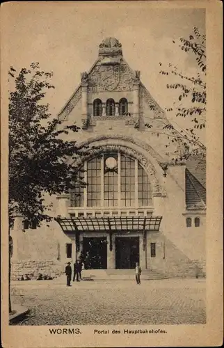 Ak Worms in Rheinland Pfalz, Portal vom Hauptbahnhof