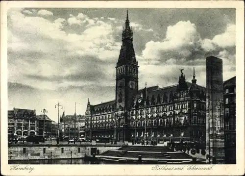 Ak Hamburg Mitte, Rathaus und Ehrendenkmal