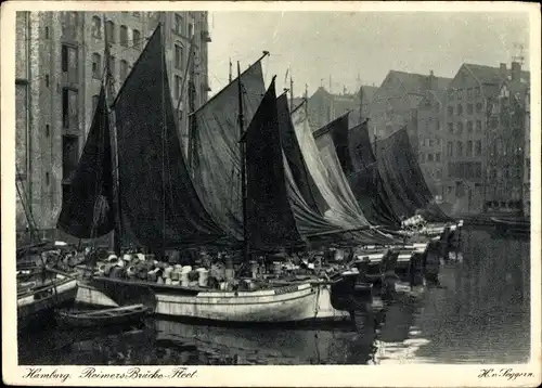 Ak Hamburg Altstadt, Reimers-Brücke-Fleet, Boote