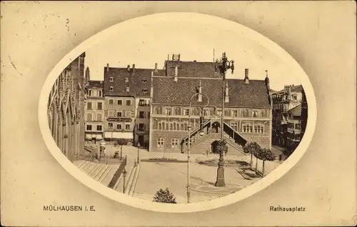 Ak Mulhouse Mülhausen Elsass Haut Rhin, Rathausplatz
