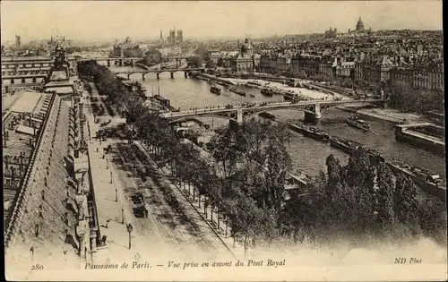 Ak Paris I Louvre,  Vue prise en amoni du Port Royal, Panorama de Paris, Brücken, Schiffe