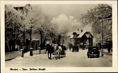 Ak Oberhof im Thüringer Wald, Zellaer Straße, Pferdeschlitten, Winteransicht