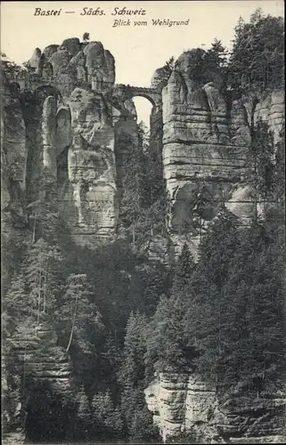 Ak Lohmen Sächsische Schweiz, Bastei, Blick vom Wehlgrund
