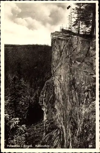 Ak Pobershau Marienberg Erzgebirge, Felsen Katzenstein mit Wald