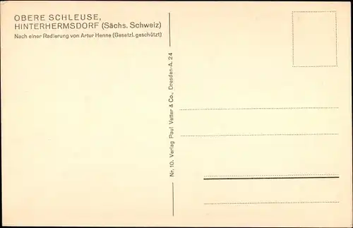 Künstler Ak Henne, Artur, Hinterhermsdorf Sebnitz Sachsen, Obere Schleuse