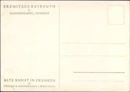 Ak Bayreuth in Oberfranken, Eremitage, Sonnentempel, Südseite