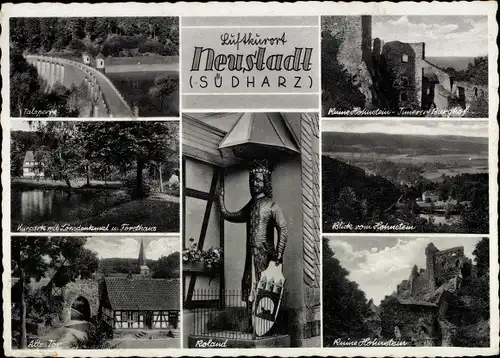 Ak Neustadt im Harz Harztor Thüringen, Talsperre, Kurpark, Altes Tor, Roland, Ruine Hohenstein