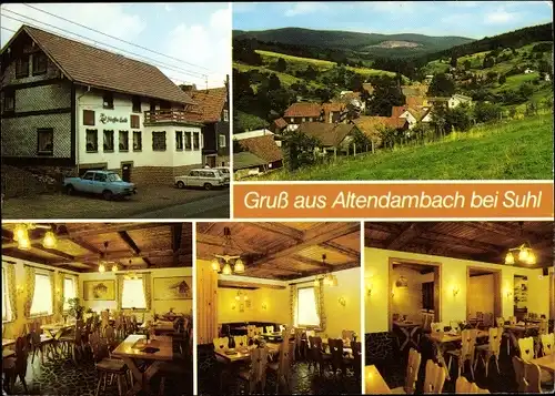 Ak Altendambach Schleusingen in Thüringen, Gasthaus Zur frischen Quelle, Innenansicht, Außenansicht