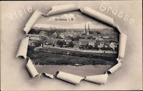 Passepartout Ak Grimma in Sachsen, Panorama