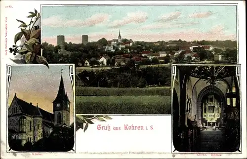 Litho Kohren Sahlis Frohburg Sachsen, Panorama, Kirche, Blick auf die Kanzel