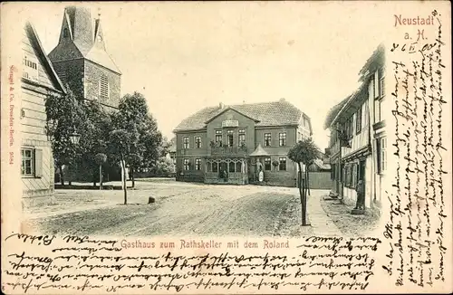 Ak Neustadt im Harz Harztor Thüringen, Gasthaus zum Ratskeller mit Roland