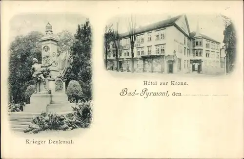 Ak Bad Pyrmont in Niedersachsen, Krieger Denkmal, Hôtel zur Krone