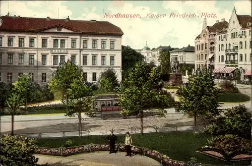 Ak Nordhausen in Thüringen, Blick auf den Kaiser Friedrich Platz, Museum, Parkanlage