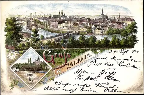 Litho Zwickau in Sachsen, Panorama, alte Paradiesbrücke