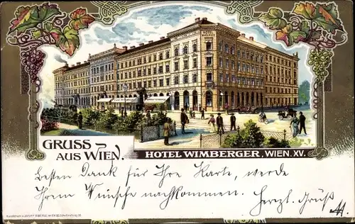 Passepartout Ak Wien 15 Rudolfsheim Fünfhaus Österreich, Hotel Wimberger, Weinreben