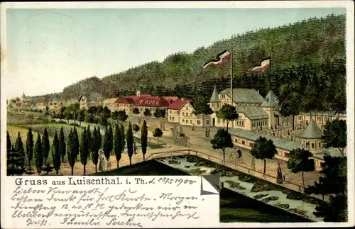Litho Luisenthal im Thüringer Wald, Panorama, Reichsflaggen