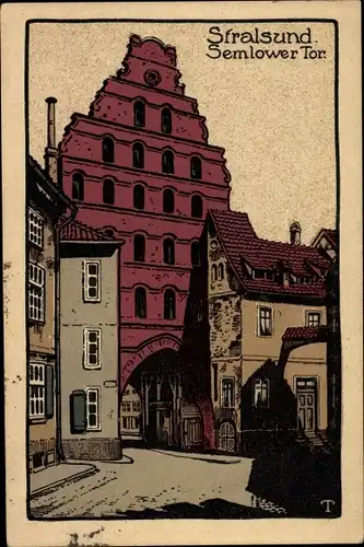 Steindruck Ak Stralsund in Vorpommern, Semlower Tor