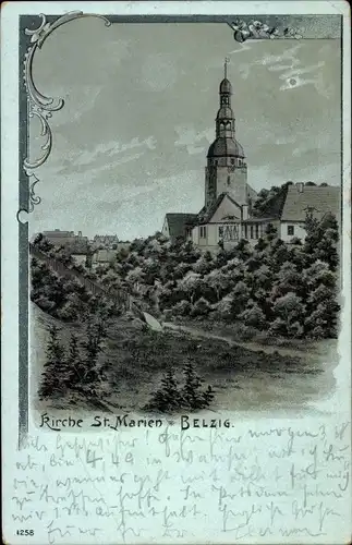 Mondschein Litho Bad Belzig in Brandenburg, Kirche St. Marien