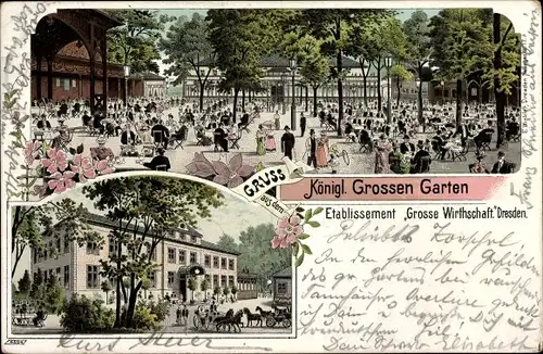 Litho Dresden Altstadt, Etablissement Große Wirtschaft, Garten