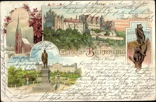 Litho Bernburg an der Saale, Martinskirche, Bären, Carlsplatz