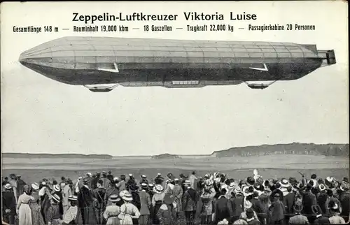Ak Zeppelin Luftkreuzer Viktoria Luise in der Luft