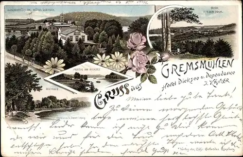 Litho Gremsmühlen Malente in Ostholstein, Hotel Dieksee, Dependance, Partie am Dieksee