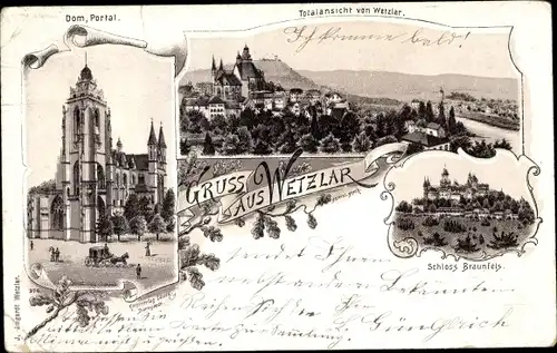 Litho Wetzlar an der Lahn, Gesamtansicht, Dom, Schloss Braunfels