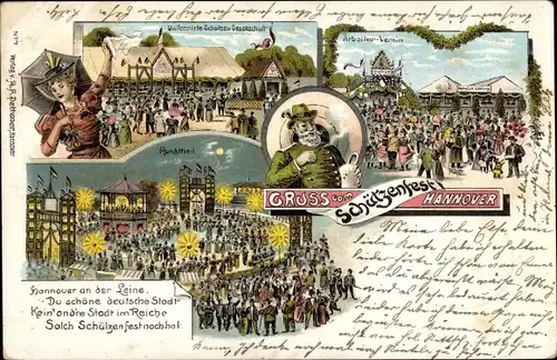 Litho Hannover in Niedersachsen, Schützenfest, Hannover an der Leine, Du schöne deutsche Stadt