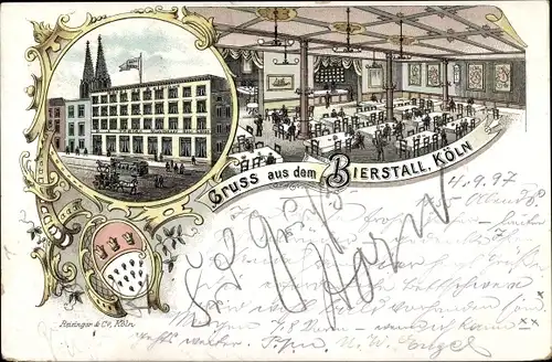 Litho Köln am Rhein, Bierstall, Außen- und Innenansicht