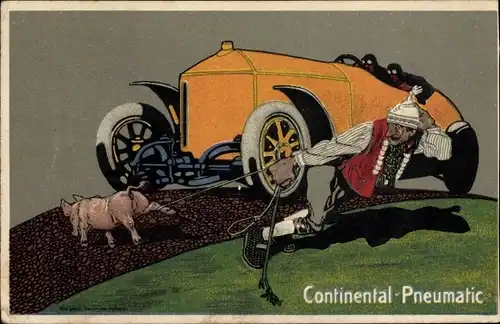 Ak Continental Pneumatic, Reklame, Automobil, Mann mit Schwein