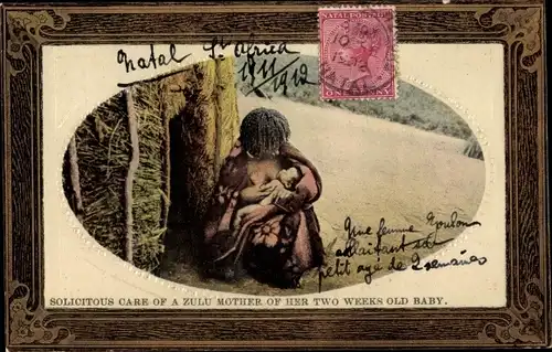 Präge Passepartout Ak Solicitous care of a Zulu mother of her two weeks old baby