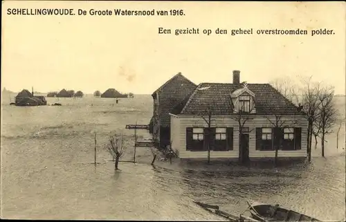 Ak Schellingwoude Amsterdam Nordholland Niederlande, Groote Watersnood 1916, Hochwasser im Ort
