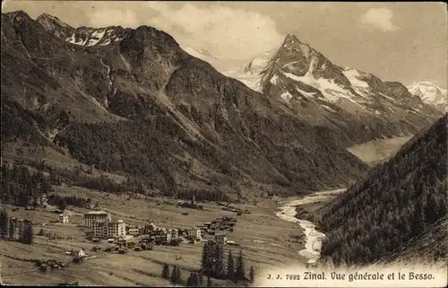 Ak Zinal Kanton Wallis, Vue generale et le Besso, Panoramaansicht