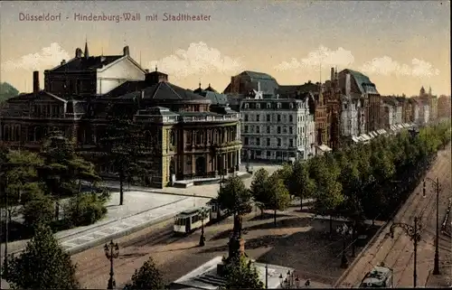 Ak Düsseldorf am Rhein, Hindenburg-Wall mit Stadttheater