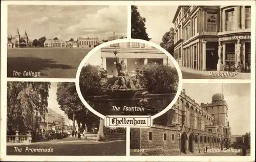 Ak Cheltenham Gloucestershire England, The Promenade, The College, Montpellier