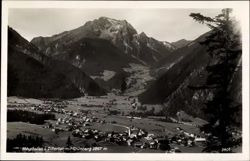 Ak Mayrhofen im Zillertal Tirol, Talblick, Ort, Grünberg