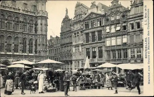 Ak Bruxelles Brüssel, Marché aux fleurs et Maisons des Corporations