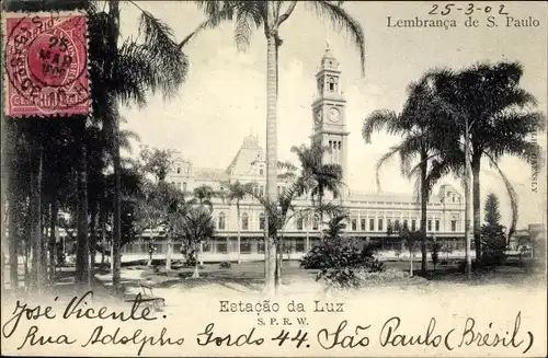 Ak São Paulo Brasilien, Estação da Luz, Bahnhof, Turmuhr